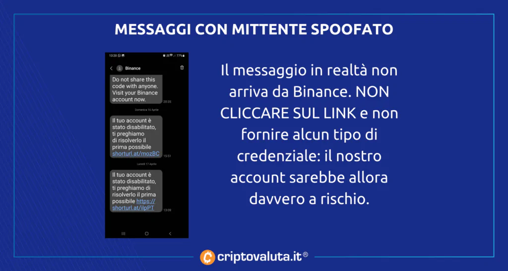 Messaggio falso Binance