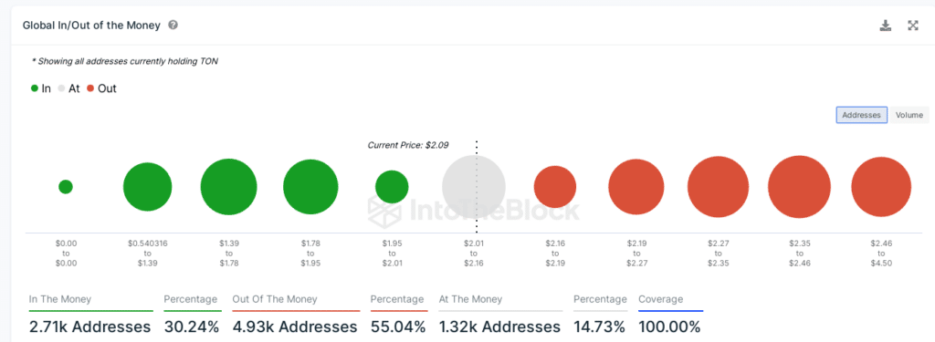 Toncoin - addresses in profit