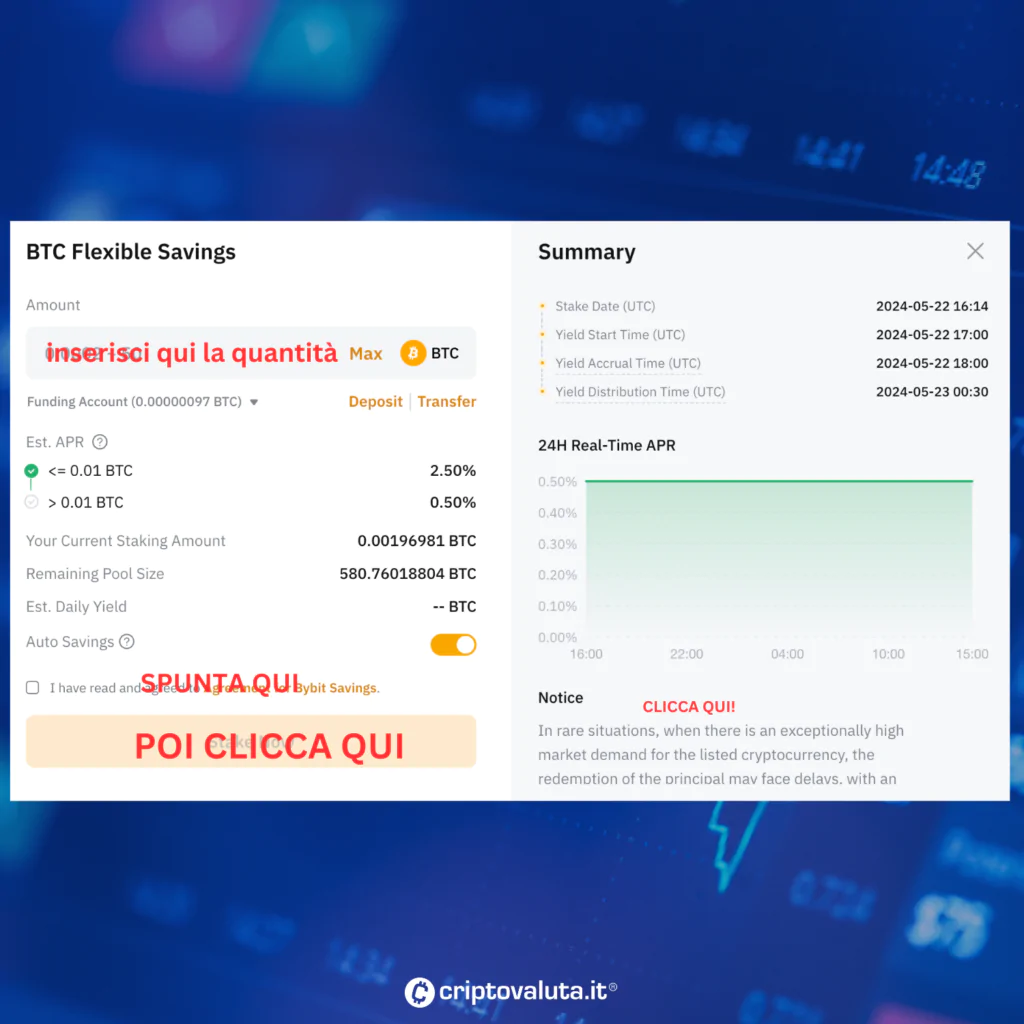 Bybit savings schermata