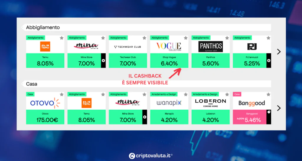 cashback visibile