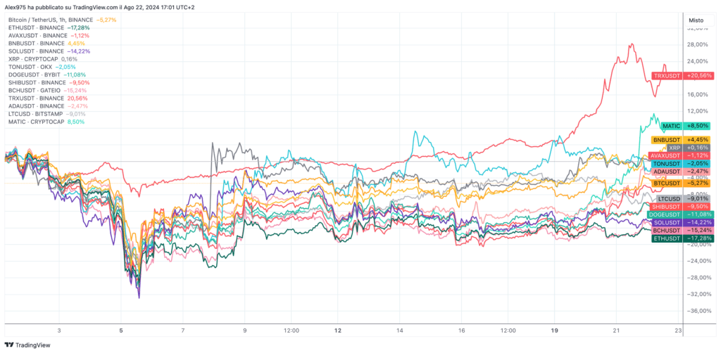 Grafico 1H - andamento crypto Top 20 da inizio Agosto