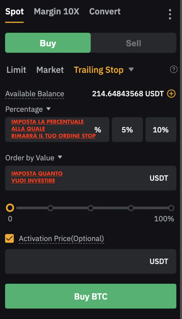 Trailing stop ordine