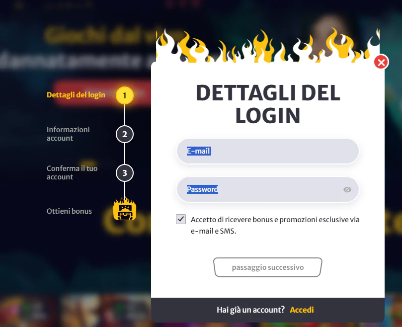 Modulo di registrazione al Hell Spin Casino. Immagine Criptovaluta.it®. La riproduzione anche parziale è vietata.