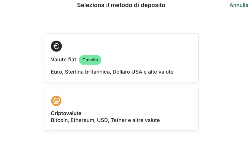 Metodo deposito Bitpanda card