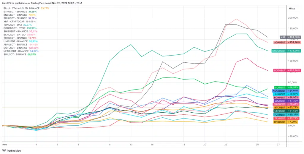 Andamento crypto Top 20 in Novembre