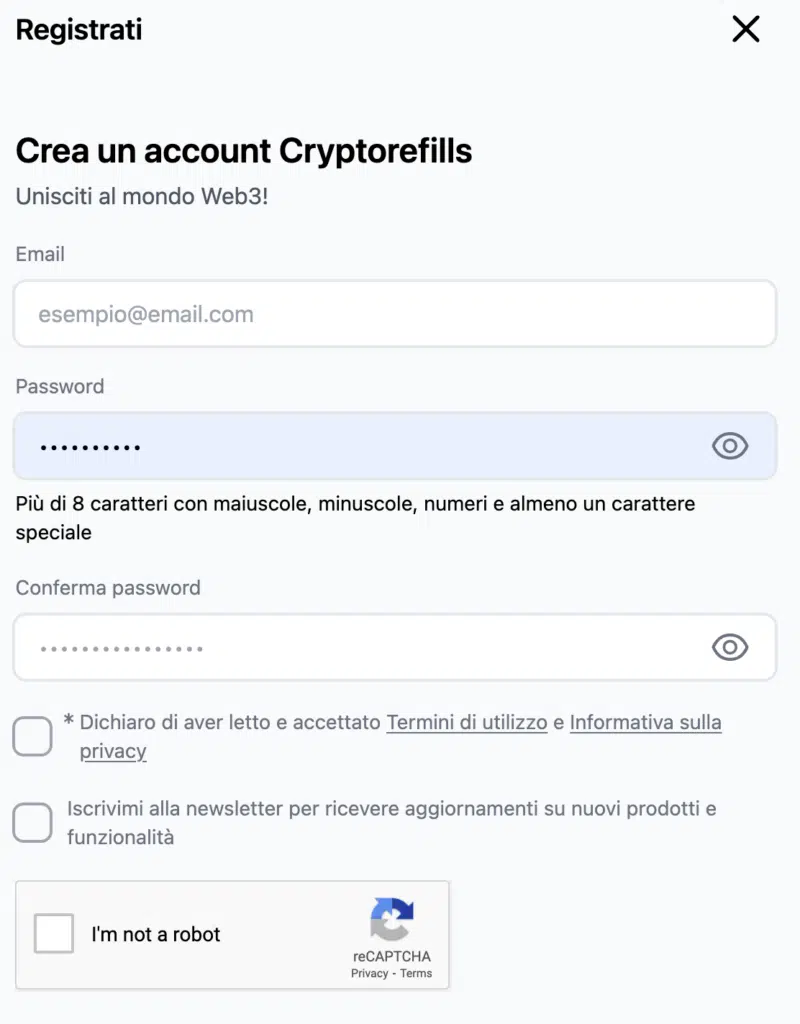 Registrazione Crypto Refills