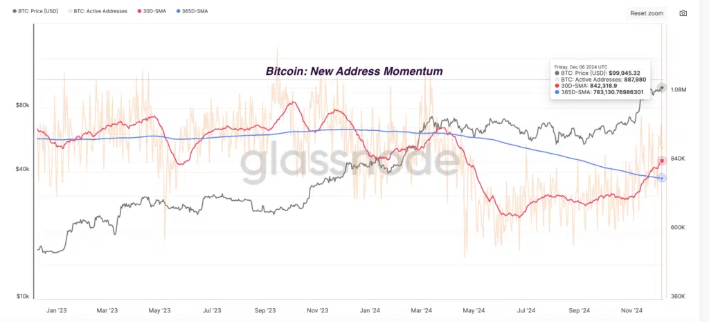 "Bitcoin: New Address Momentum"