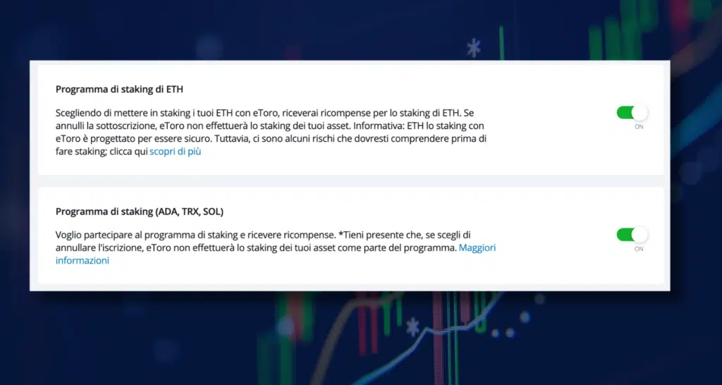 Impostazioni Staking eToro