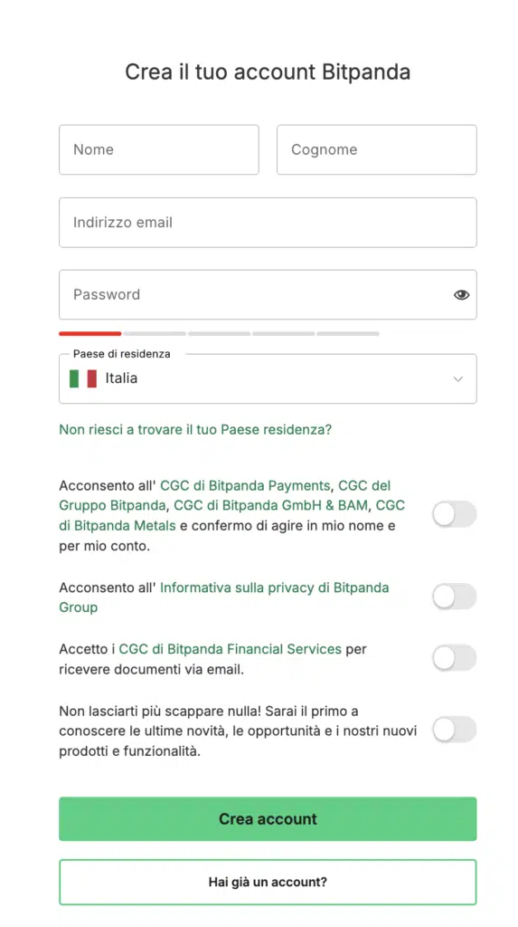 creare un account presso Bitpanda è semplice