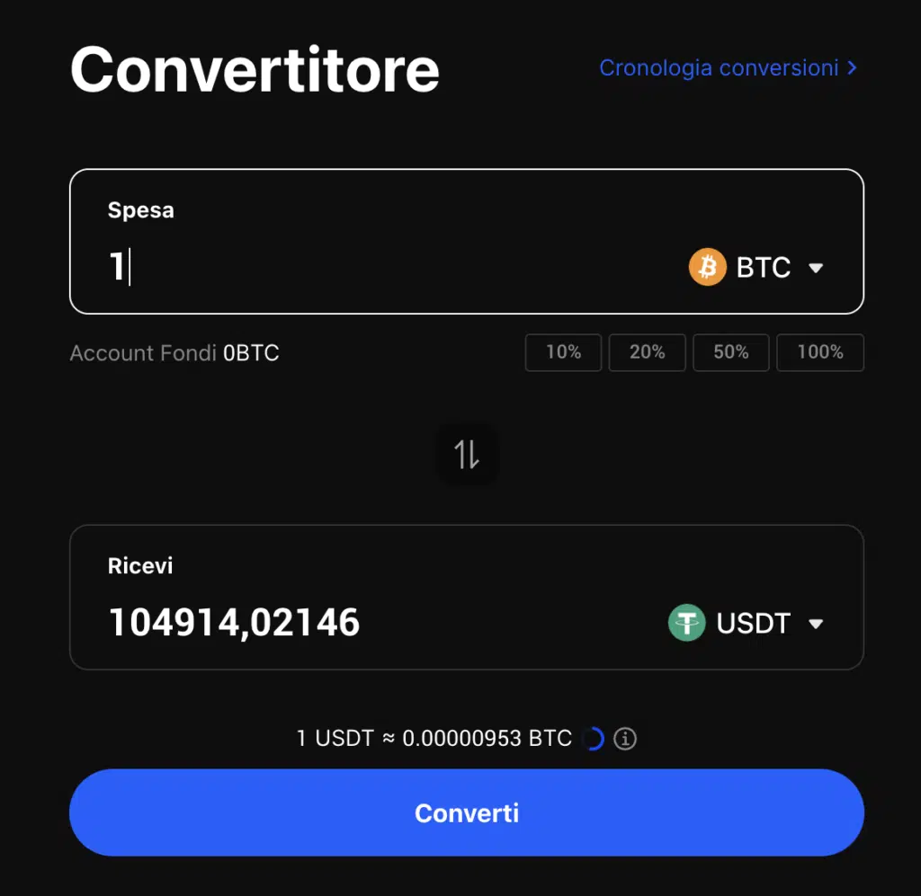 BingX conversione rapida