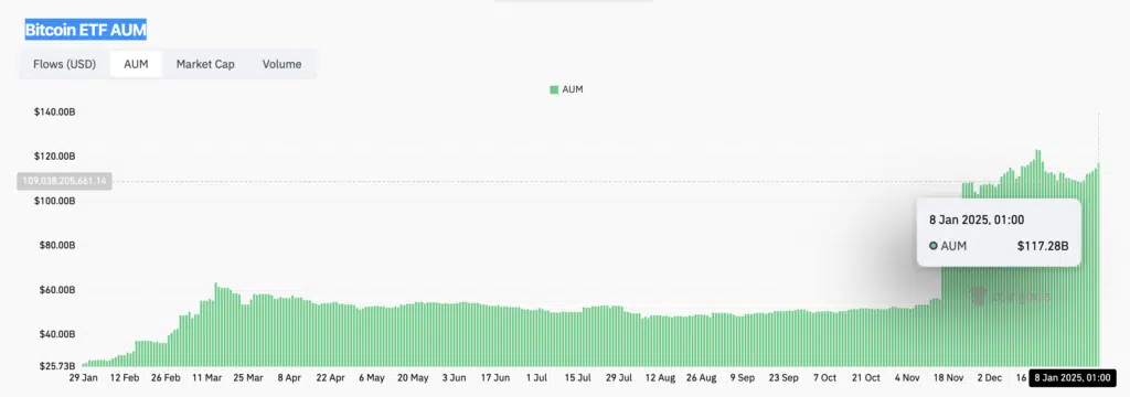 "Bitcoin ETF AUM" - Fonte: Coinglass