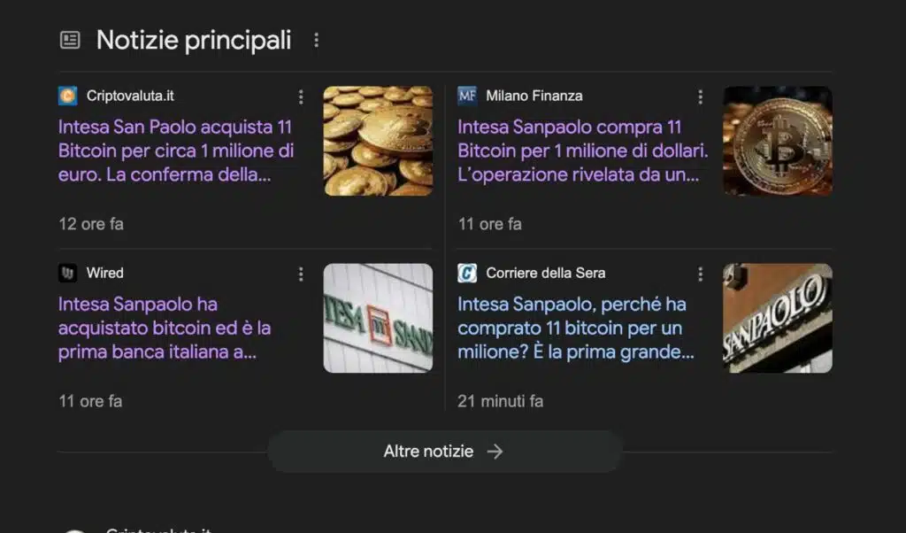 Immagine che conferma la nostra leadership nella copertura delle crypto news a livello nazionale, arrivando prima di ogni altra testata italiana - questo fa si che le più autorevoli testate USA come Decrypt, menzionino infatti proprio Criptovaluta.it