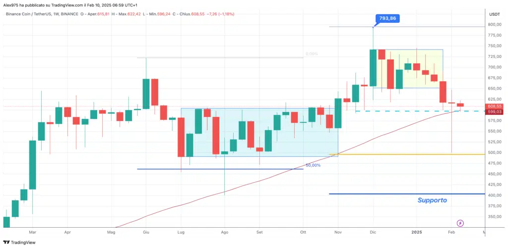 Binance Coin (BNB)- weekly 10 Febbraio 2025