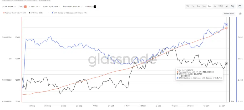 Distribuzione tra shrimp e whale -  Fonte: Glassnode